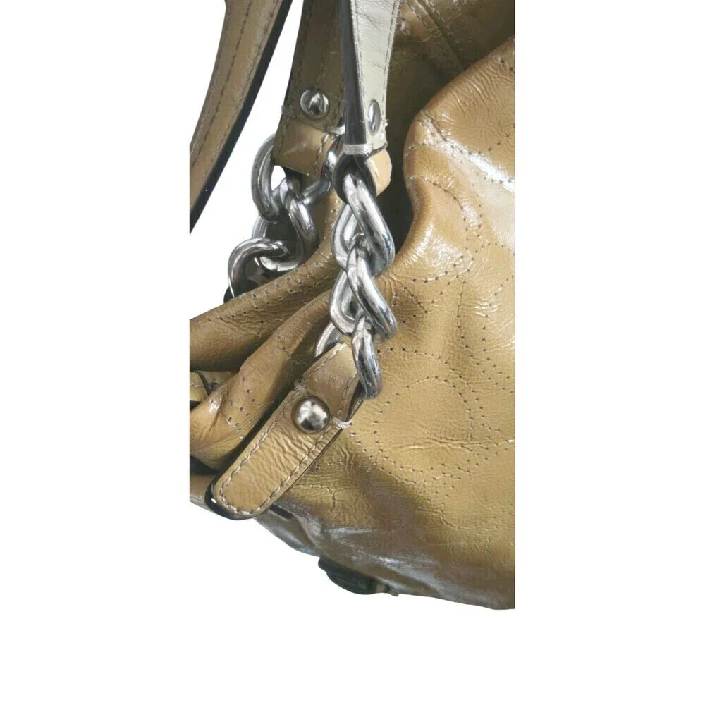 Coach Perforated Patent Leather Shoulder Bag Brook Putty
